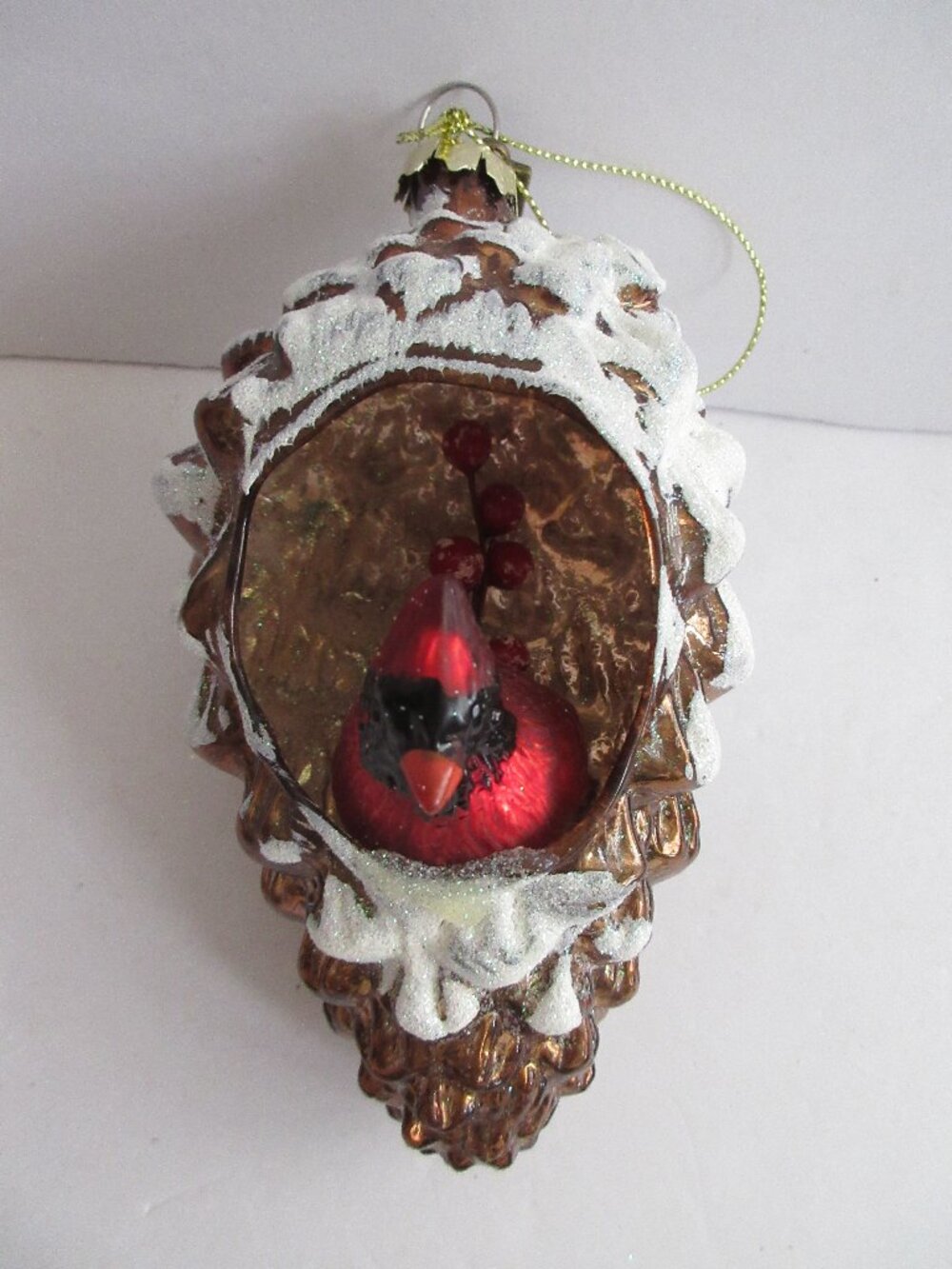 RAZ Imports Eric Cortina Cardinal in Pinecone Glass Diorama Christmas Ornament